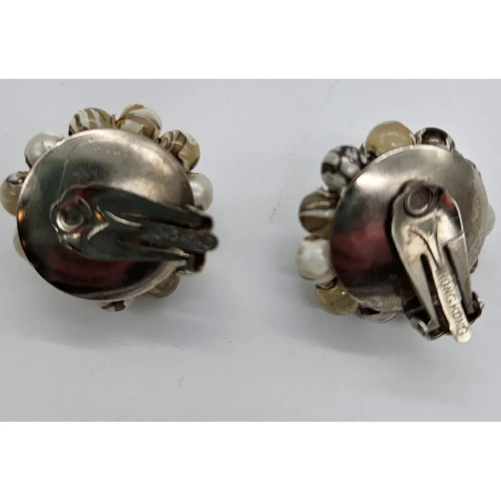Vintage Cluster Bead Clip On Earrings Boho Statement Dangle Earrings HONG‎ KONG